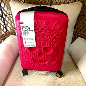 Red pink Skull Embossed Suitcase luggage it works viral 27”